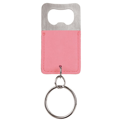 Personalized Laser Engraved Rectangle Light Brown Leatherette Bottle Opener Keychain