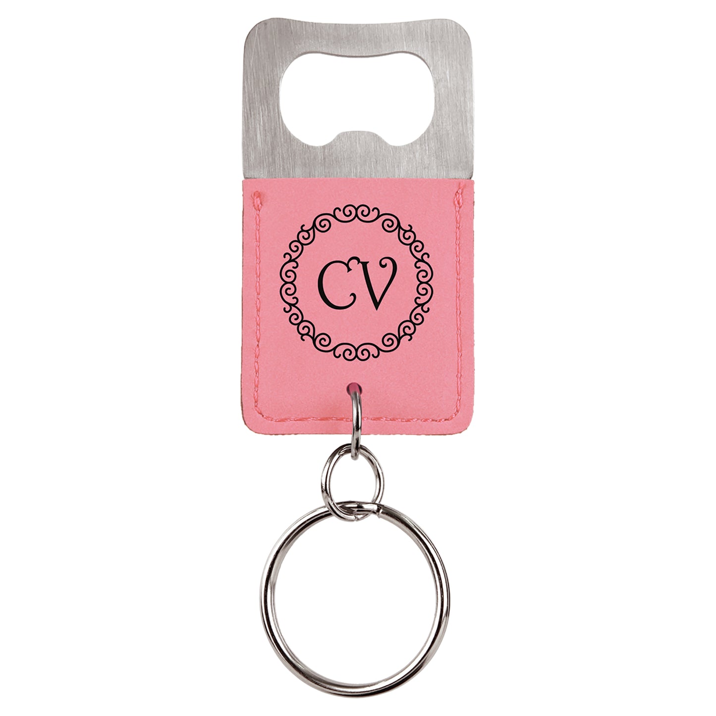  Personalized Laser Engraved Rectangle Light Brown Leatherette Bottle Opener Keychain