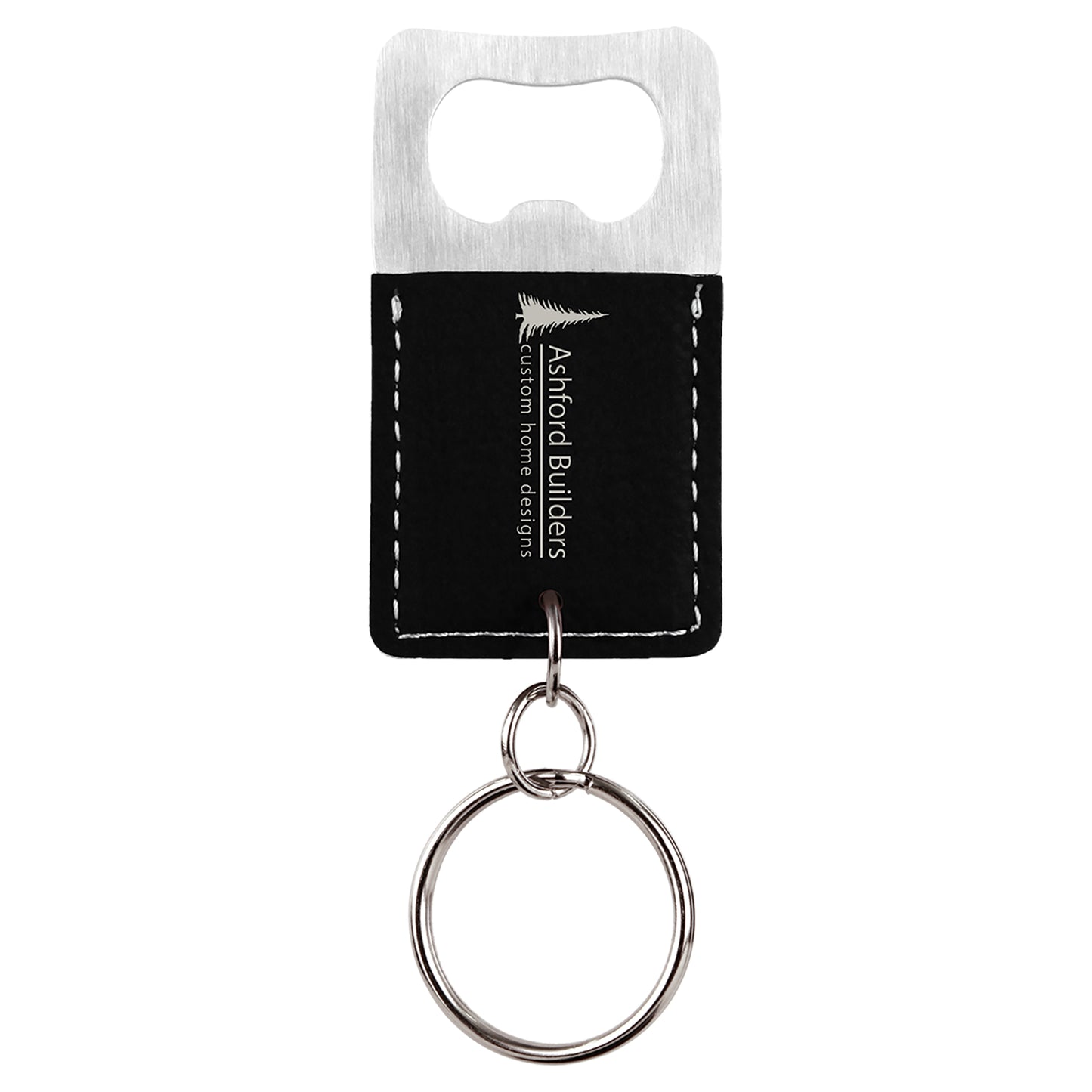  Personalized Laser Engraved Rectangle Black/Silver Leatherette Bottle Opener Keychain