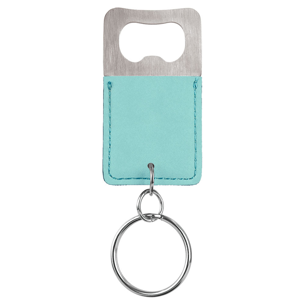 Personalized Laser Engraved Rectangle Teal  Leatherette Bottle Opener Keychain