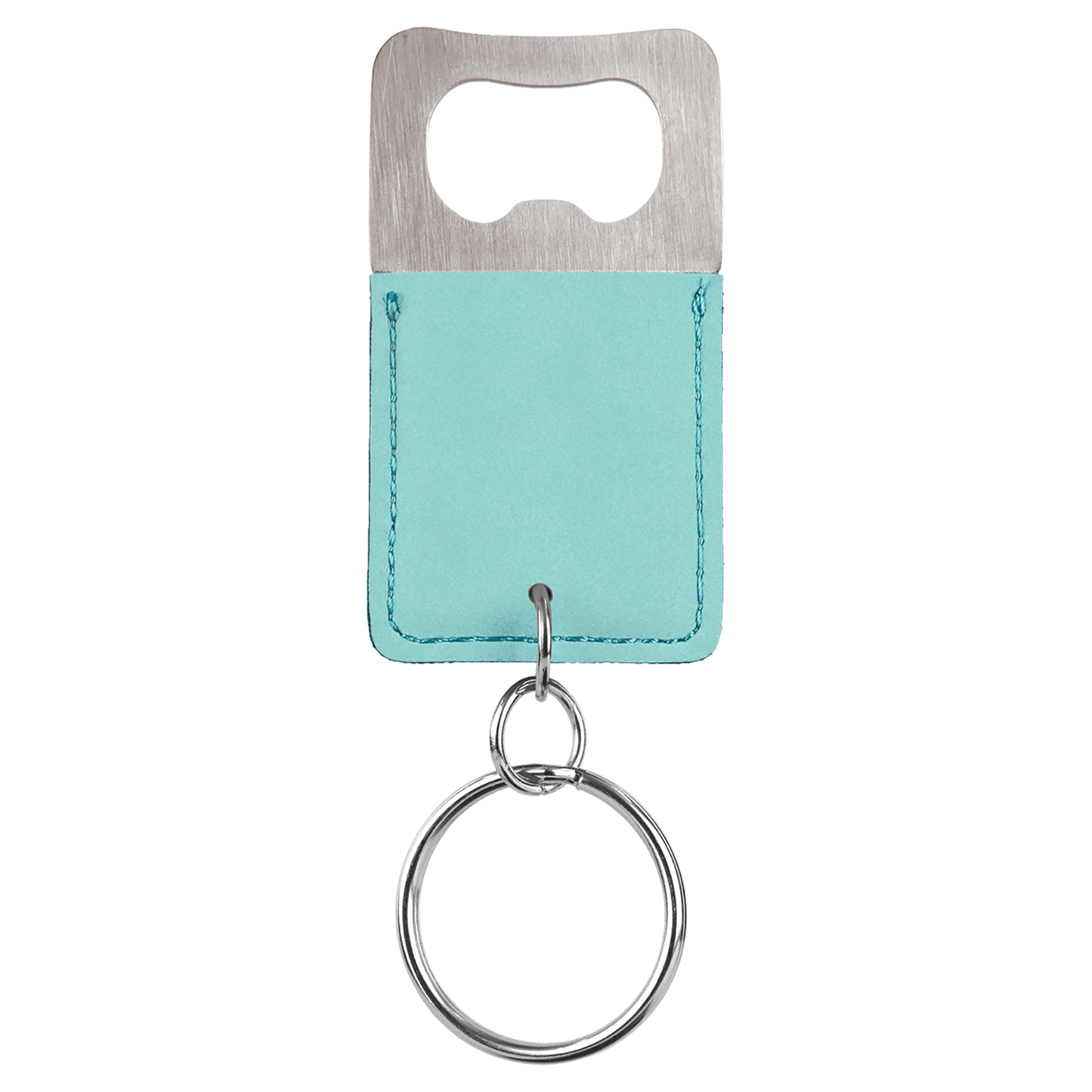 Personalized Laser Engraved Rectangle Teal Leatherette Bottle Opener Keychain