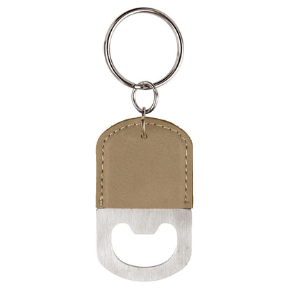 Personalized Laser Engraved Oval Light Brown  Leatherette Bottle Opener Keychain