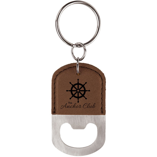 Personalized Laser Engraved Oval Dark Brown  Leatherette Bottle Opener Keychain