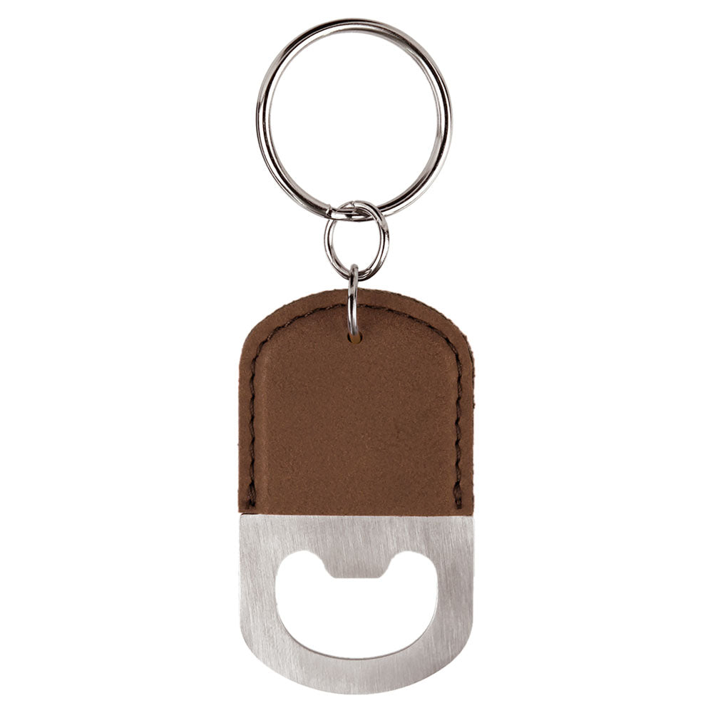 Personalized Laser Engraved Oval Dark Brown  Leatherette Bottle Opener Keychain