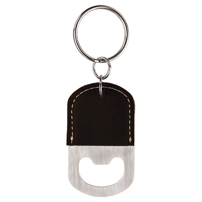 Personalized Laser Engraved Oval Black/Gold  Leatherette Bottle Opener Keychain