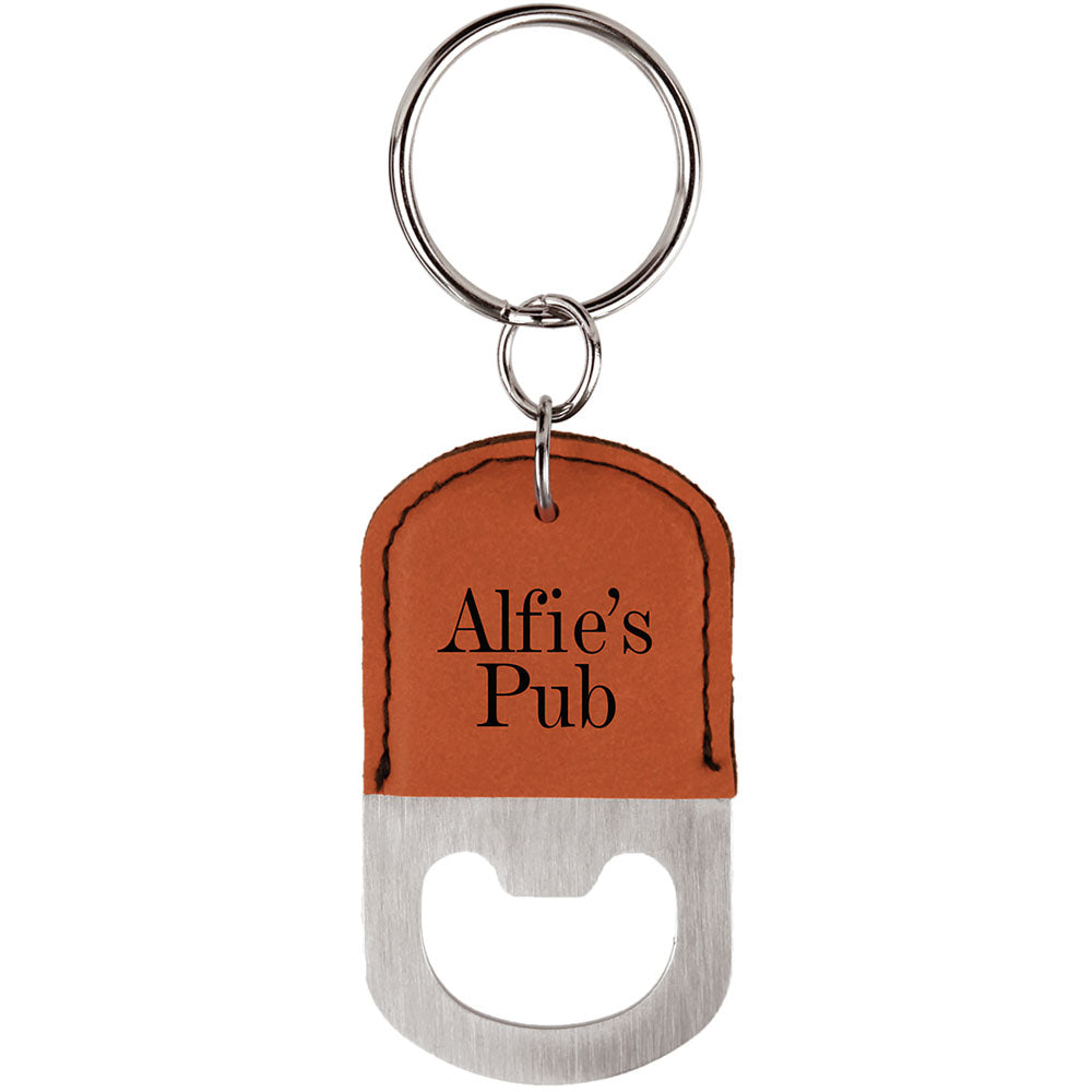 Personalized Laser Engraved Oval Rawhide  Leatherette Bottle Opener Keychain