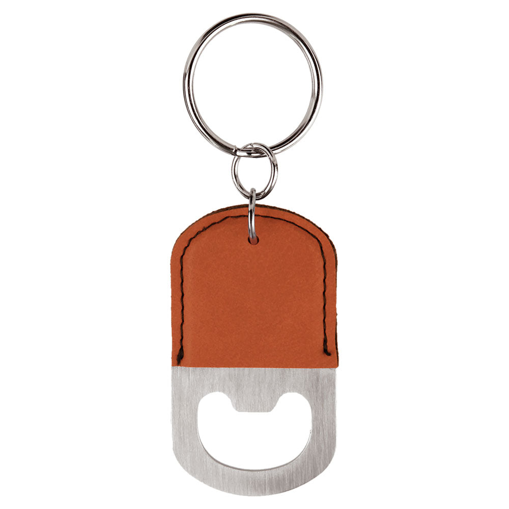 Personalized Laser Engraved Oval Rawhide  Leatherette Bottle Opener Keychain