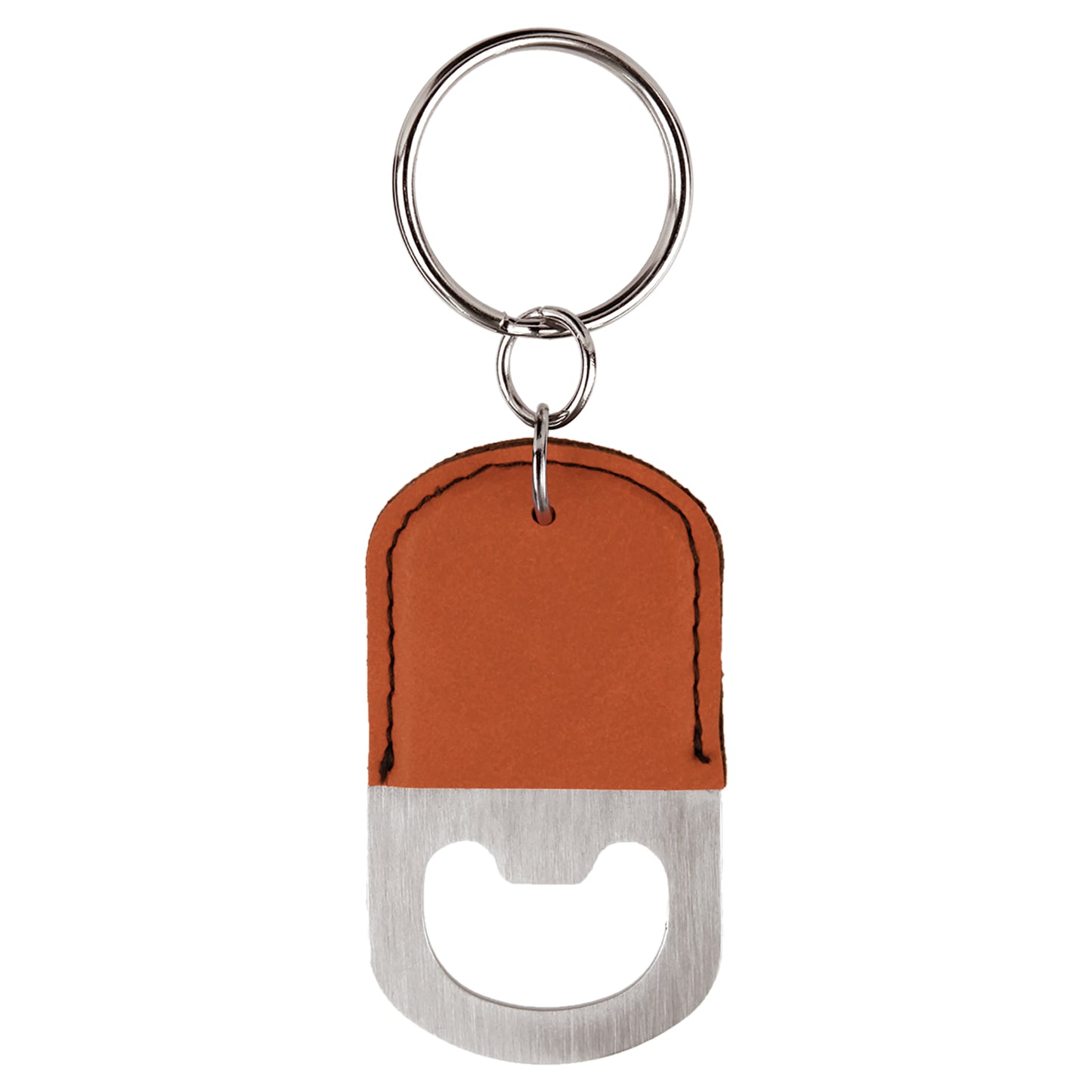 Personalized Laser Engraved Oval Rawhide Leatherette Bottle Opener Keychain