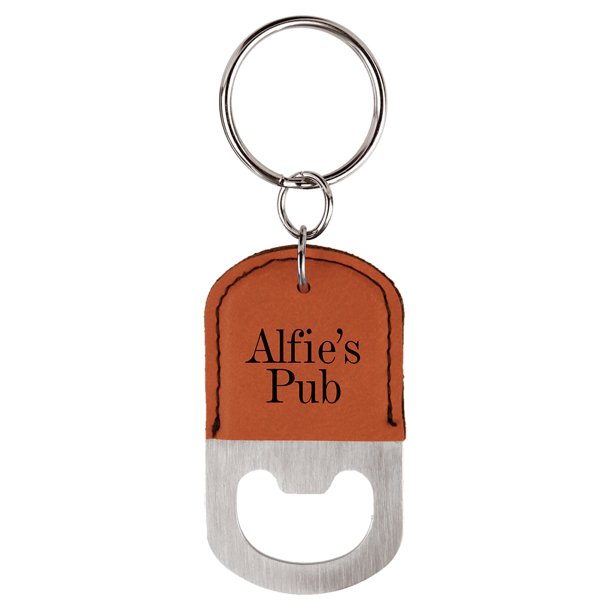  Personalized Laser Engraved Oval Rawhide Leatherette Bottle Opener Keychain