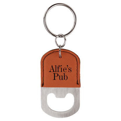  Personalized Laser Engraved Oval Rawhide Leatherette Bottle Opener Keychain