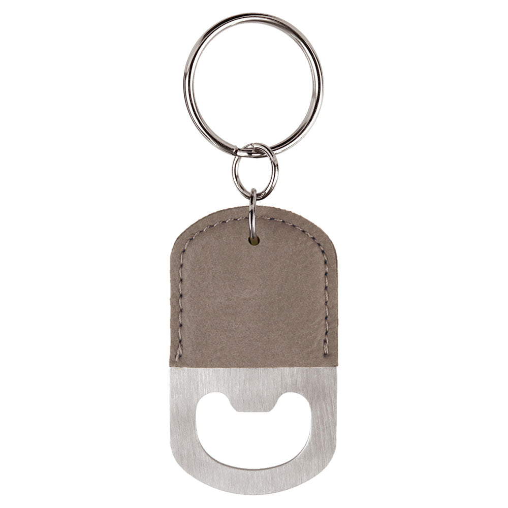 Personalized Laser Engraved Oval Gray  Leatherette Bottle Opener Keychain