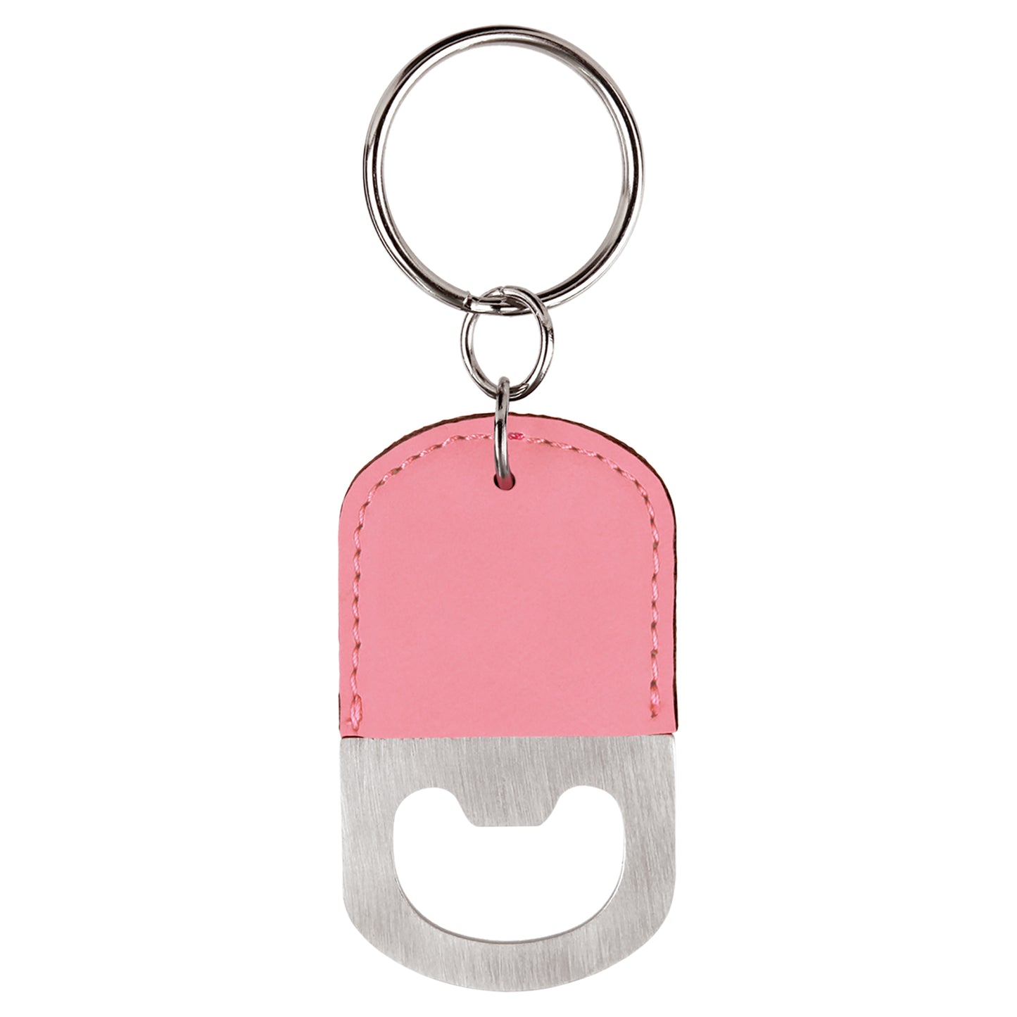 Personalized Laser Engraved Oval Pink Leatherette Bottle Opener Keychain