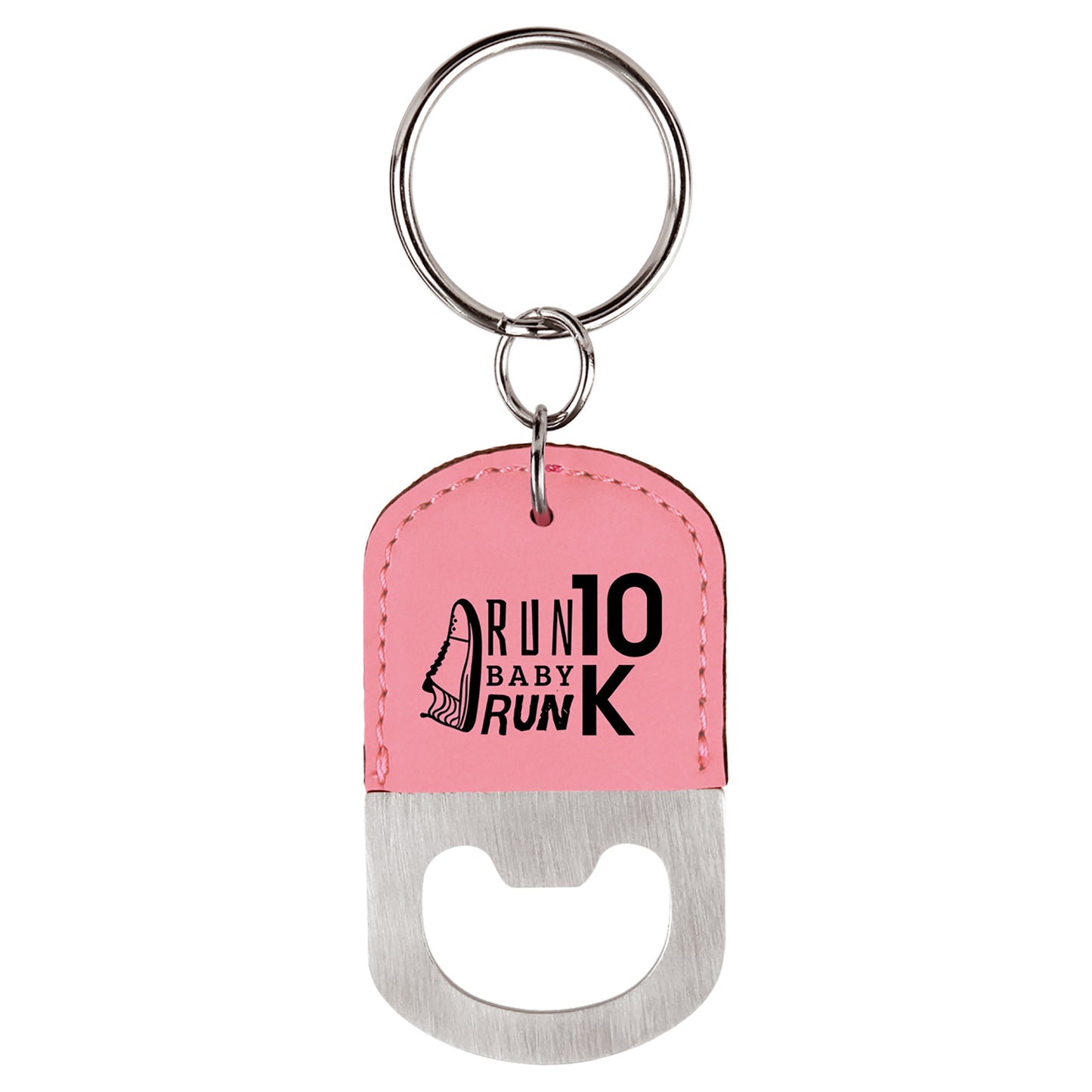  Personalized Laser Engraved Oval Pink Leatherette Bottle Opener Keychain