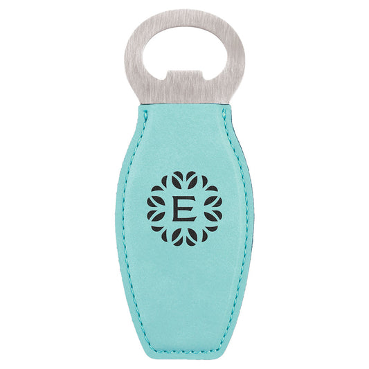 Personalized Laser Engraved Teal  Leatherette Bottle Opener with Magnet