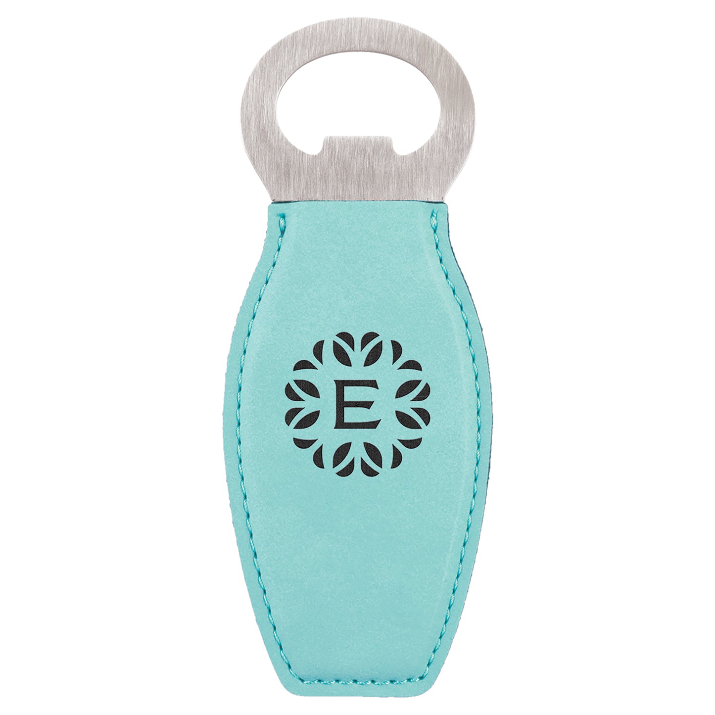  Personalized Laser Engraved Teal Leatherette Bottle Opener with Magnet