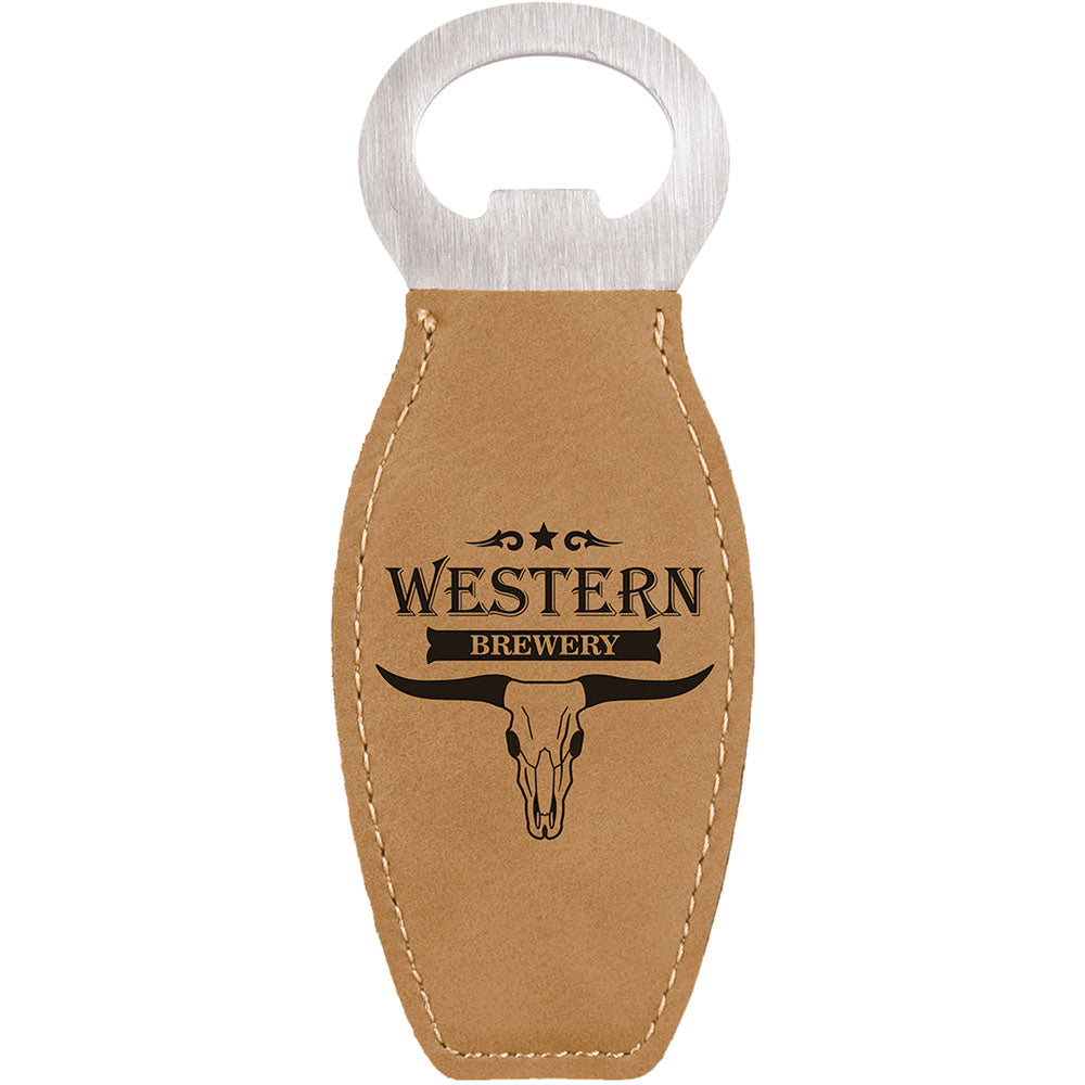 Personalized Laser Engraved Light Brown  Leatherette Bottle Opener with Magnet