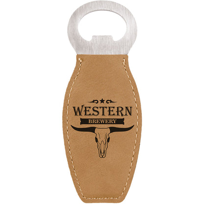 Personalized Laser Engraved Light Brown  Leatherette Bottle Opener with Magnet