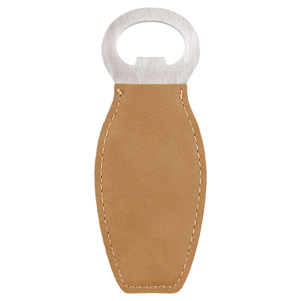 Personalized Laser Engraved Light Brown  Leatherette Bottle Opener with Magnet