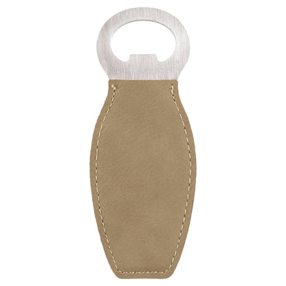 Personalized Laser Engraved Light Brown Leatherette Bottle Opener with Magnet