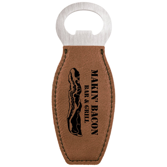  Personalized Laser Engraved Dark Brown Leatherette Bottle Opener with Magnet