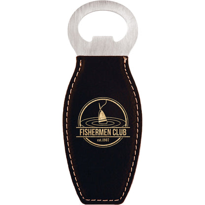 Personalized Laser Engraved Black/Gold  Leatherette Bottle Opener with Magnet