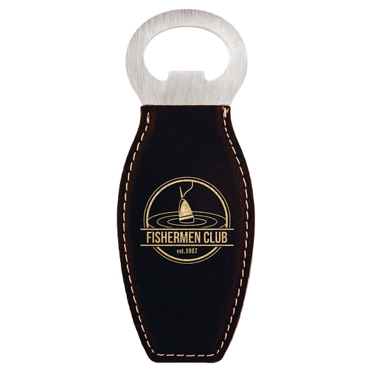  Personalized Laser Engraved Black/Gold Leatherette Bottle Opener with Magnet