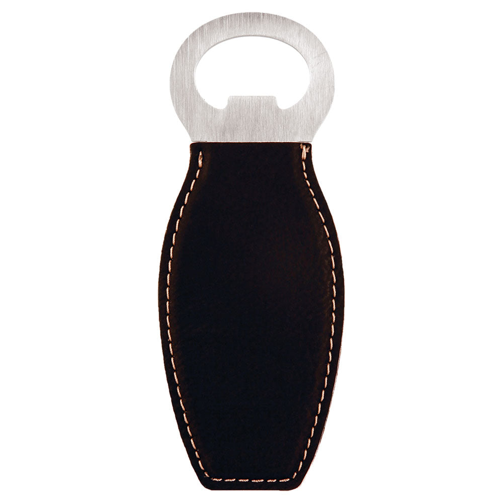 Personalized Laser Engraved Black/Gold  Leatherette Bottle Opener with Magnet