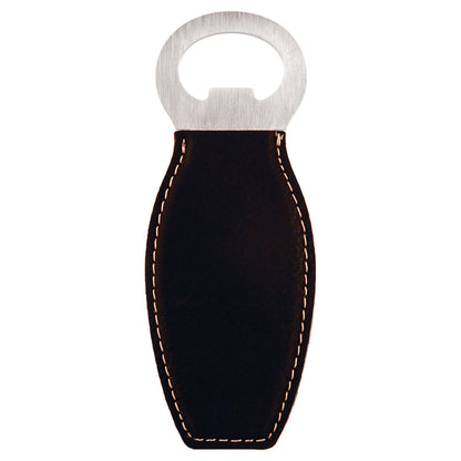 Personalized Laser Engraved Black/Gold  Leatherette Bottle Opener with Magnet