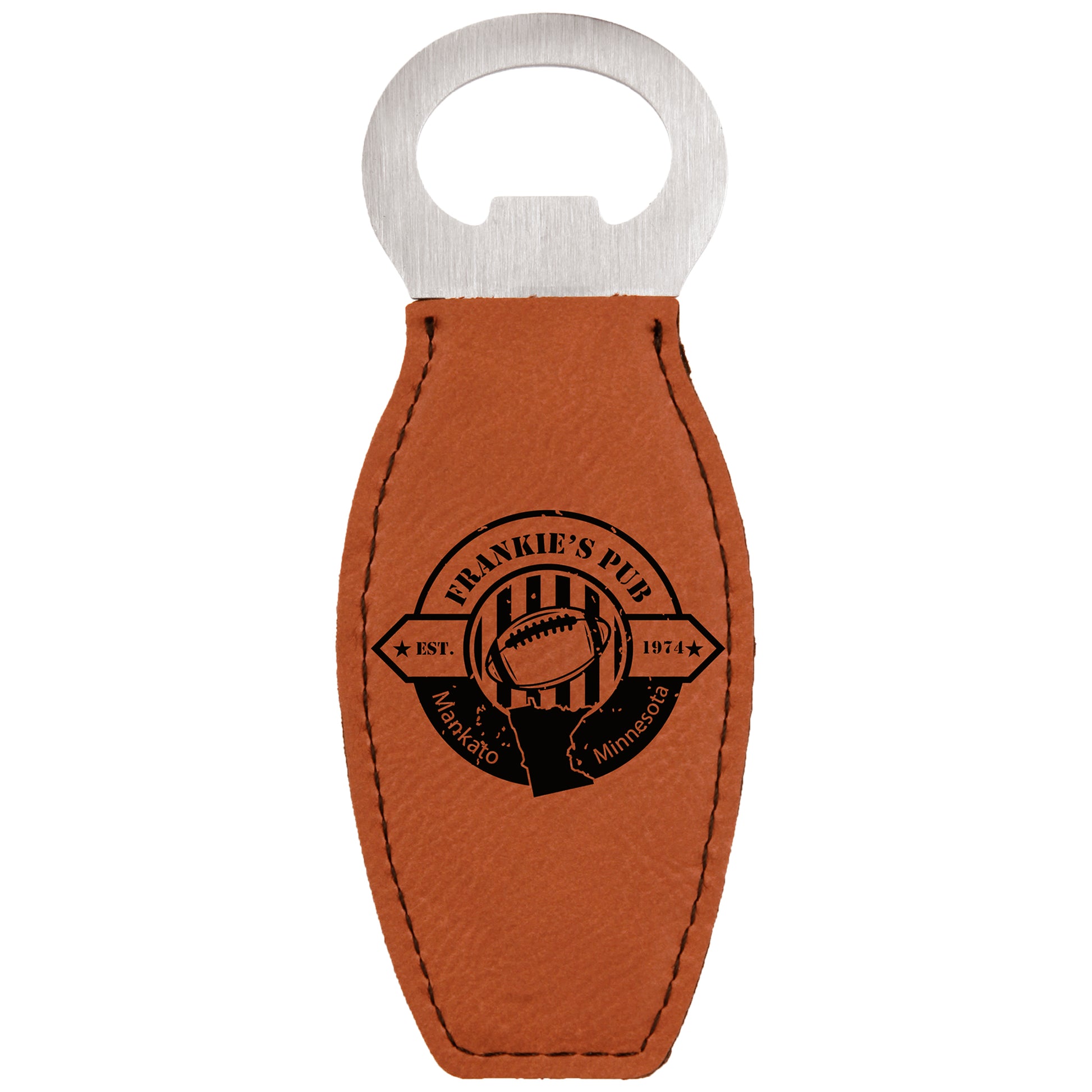  Personalized Laser Engraved Rawhide Leatherette Bottle Opener with Magnet