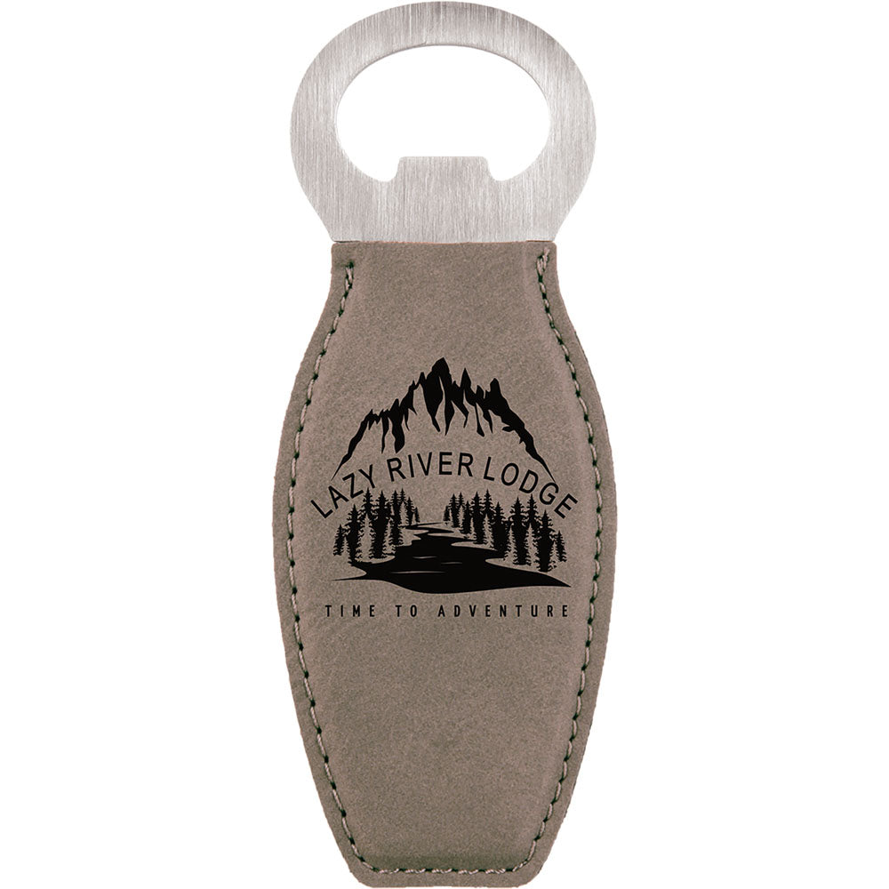 Personalized Laser Engraved Gray  Leatherette Bottle Opener with Magnet