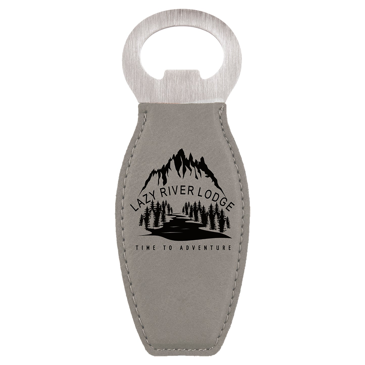  Personalized Laser Engraved Gray Leatherette Bottle Opener with Magnet