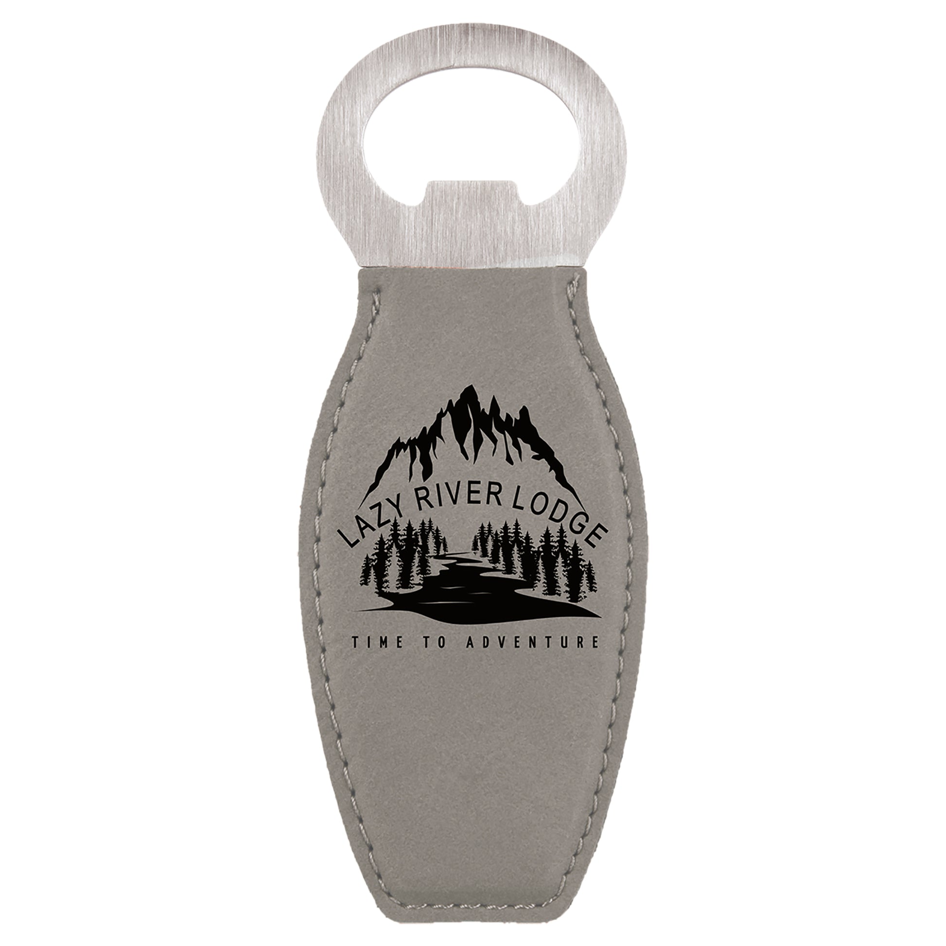  Personalized Laser Engraved Gray Leatherette Bottle Opener with Magnet