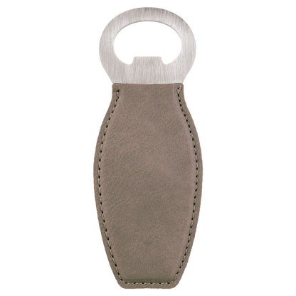 Personalized Laser Engraved Gray  Leatherette Bottle Opener with Magnet