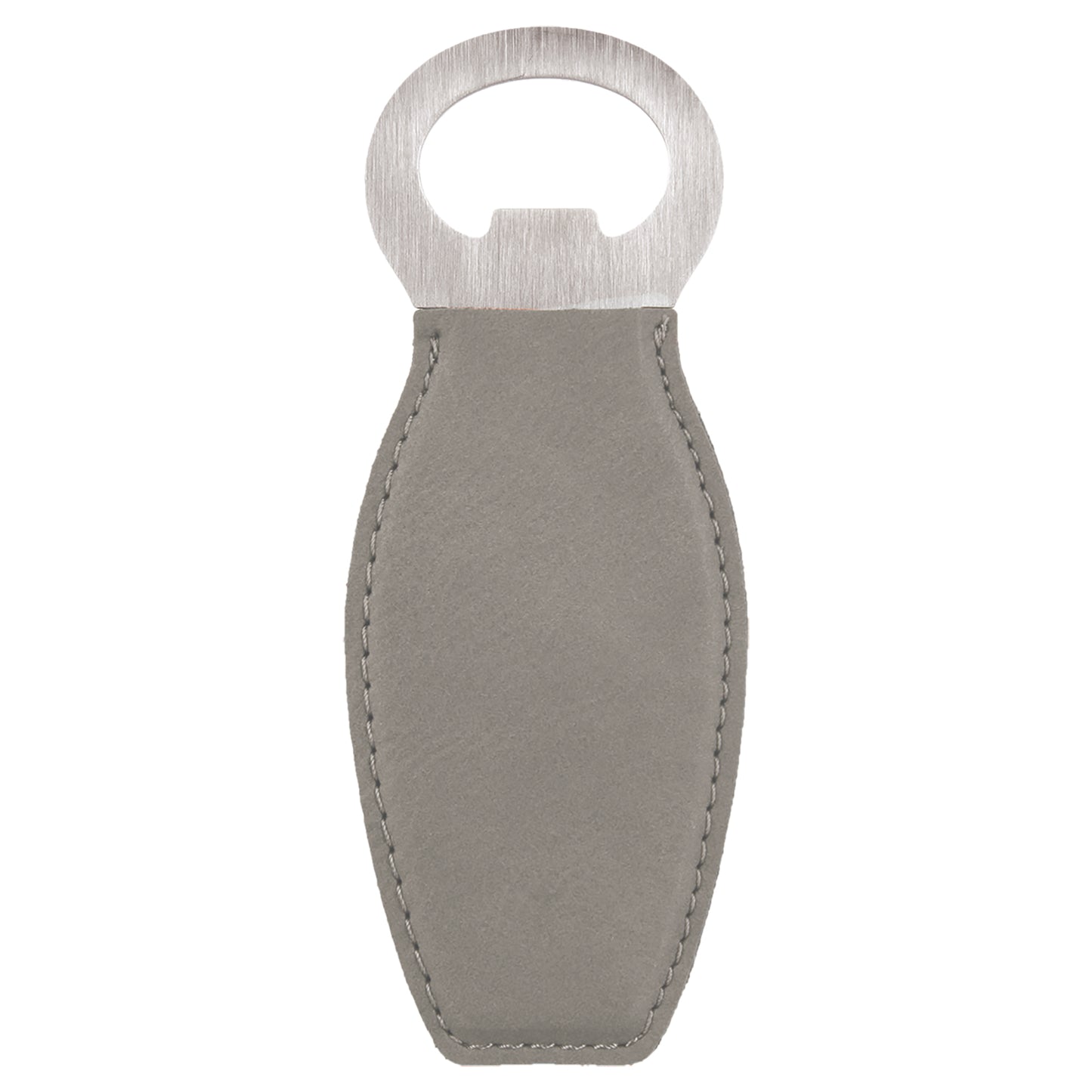 Personalized Laser Engraved Gray Leatherette Bottle Opener with Magnet