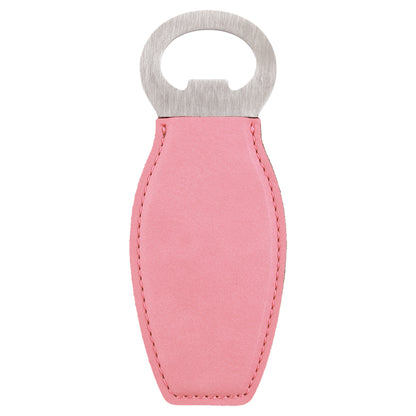 Personalized Laser Engraved Pink Leatherette Bottle Opener with Magnet