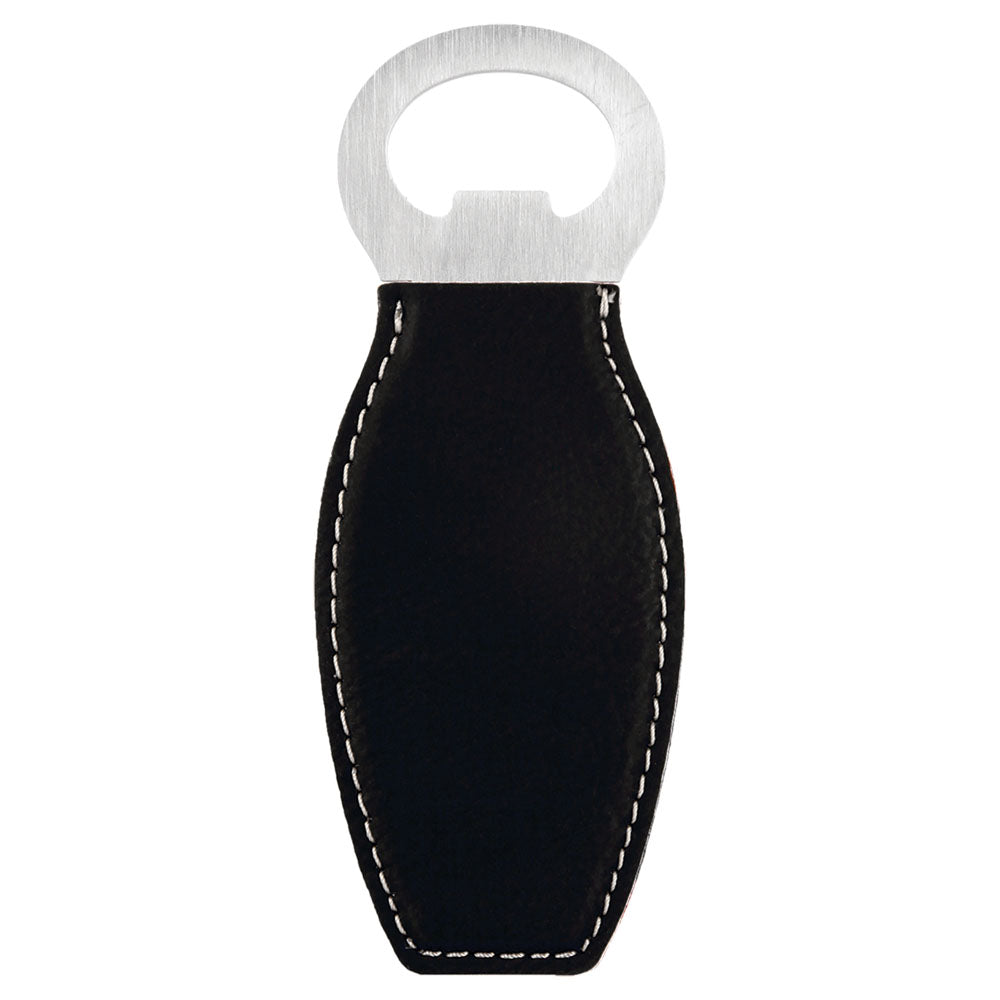 Personalized Laser Engraved Black/Silver  Leatherette Bottle Opener with Magnet