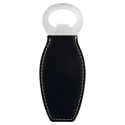 Personalized Laser Engraved Black/Silver  Leatherette Bottle Opener with Magnet