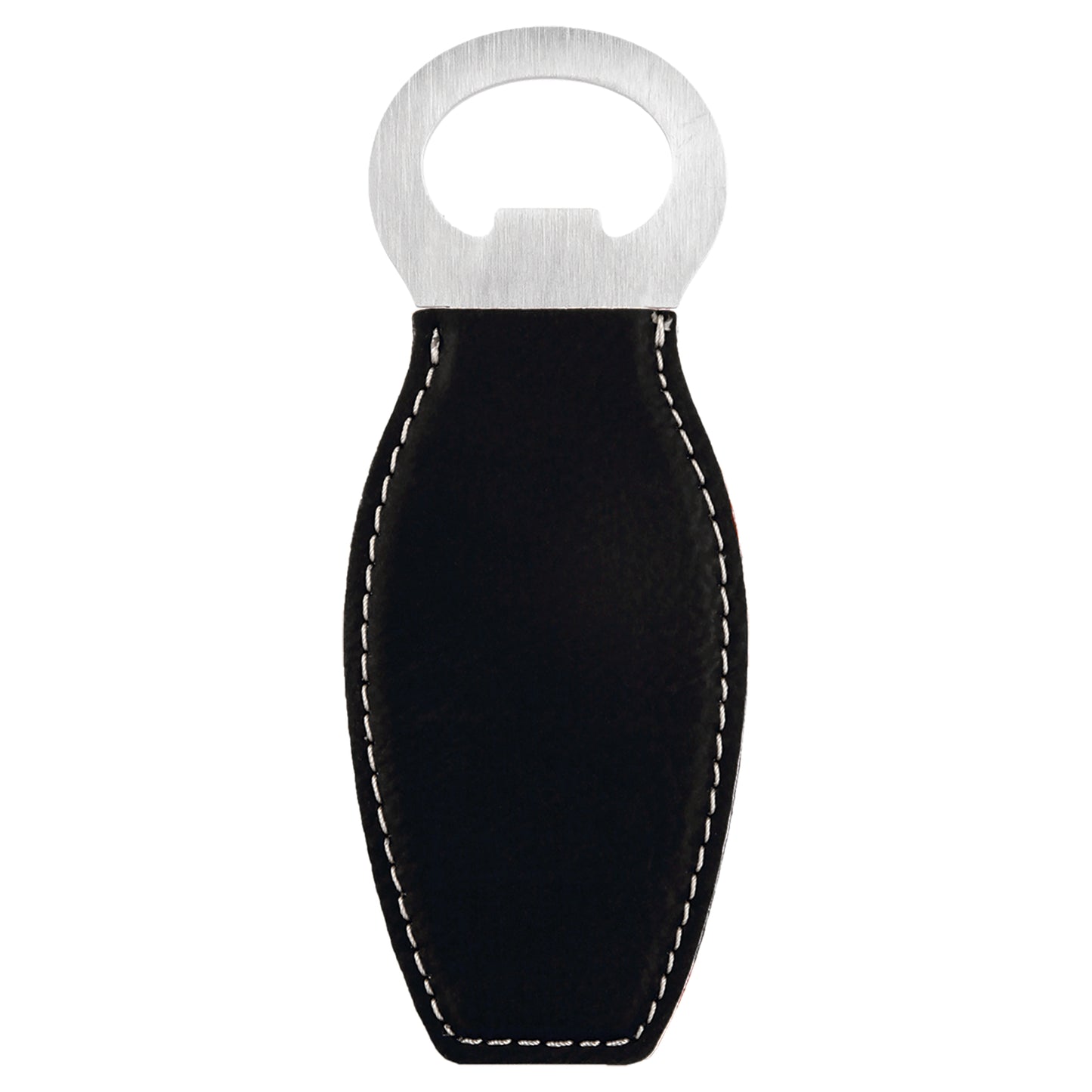 Personalized Laser Engraved Black/Silver Leatherette Bottle Opener with Magnet