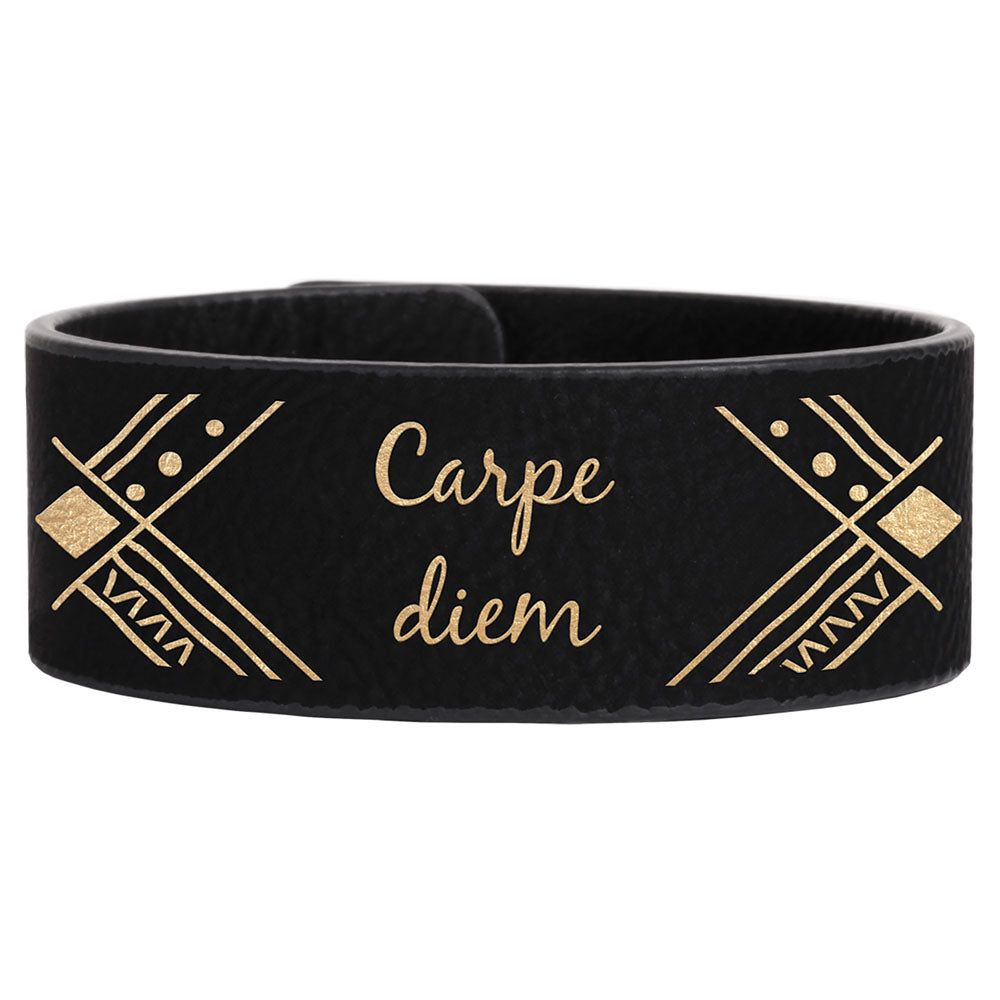 Personalized Laser Engraved 9 1/2" x 1" Black/Gold  Leatherette Cuff Bracelet