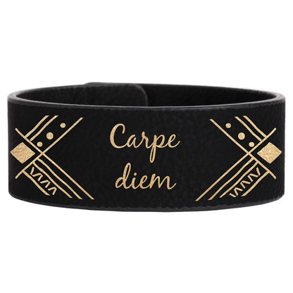 Personalized Laser Engraved 9 1/2" x 1" Black/Gold  Leatherette Cuff Bracelet