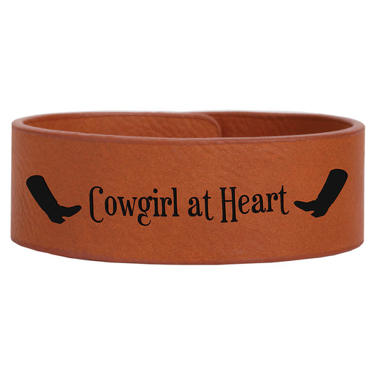 Personalized Laser Engraved 9 1/2" x 1" Rawhide  Leatherette Cuff Bracelet