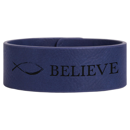  Personalized Laser Engraved 9 1/2" x 1" Blue/Black Leatherette Cuff Bracelet