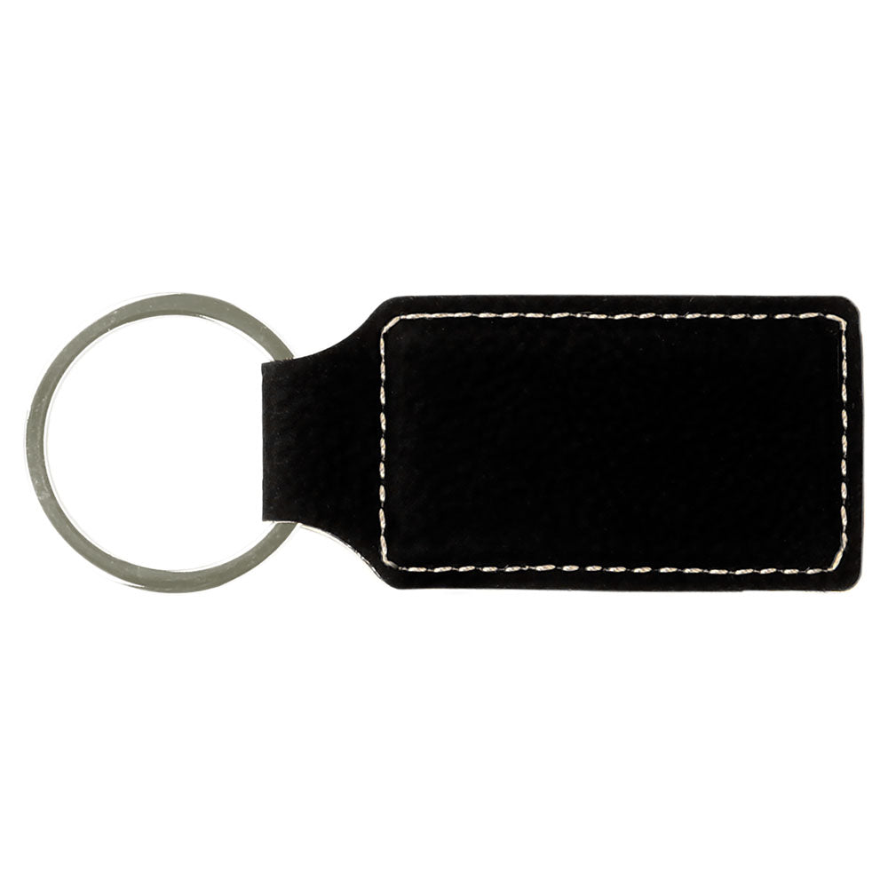 Personalized Laser Engraved 2 3/4" x 1 1/4" Black/Silver  Leatherette Rectangle Keychain