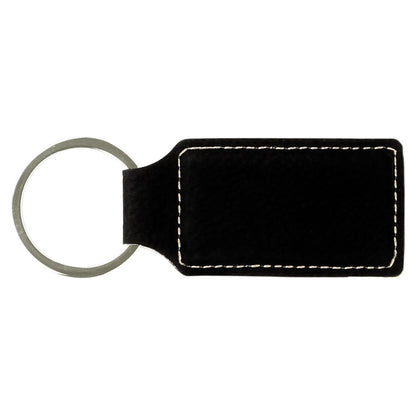 Personalized Laser Engraved 2 3/4" x 1 1/4" Black/Silver  Leatherette Rectangle Keychain