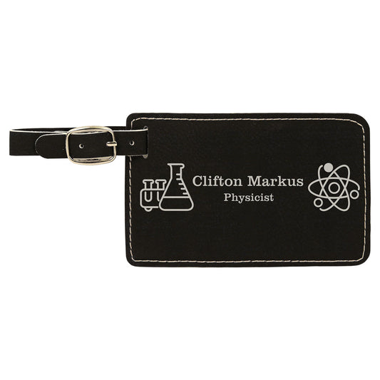 Personalized Laser Engraved 4 1/4" x 2 3/4" Black/Silver  Leatherette Luggage Tag