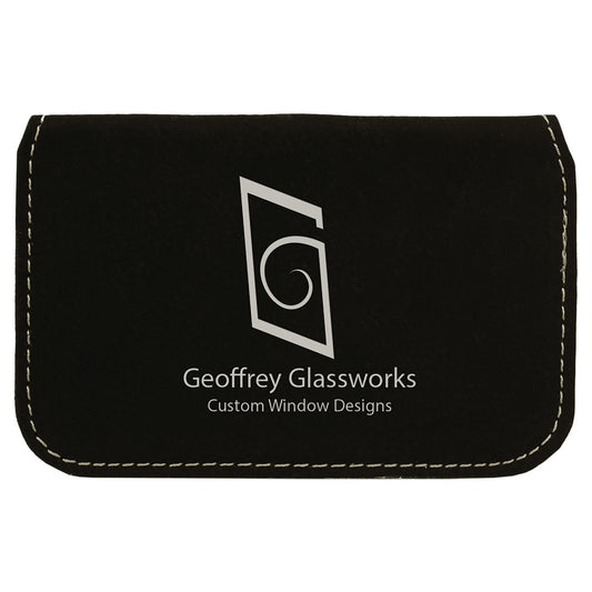  Personalized Laser Engraved 4 1/2" x 2 3/4" Black/Silver Leatherette Flexible Business Card Holder