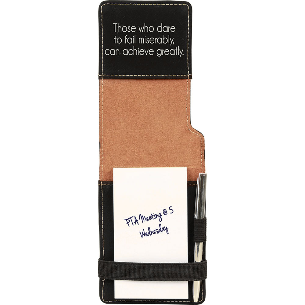  Personalized Laser Engraved 3 1/4" x 4 3/4" Black/Silver Leatherette Mini Notepad with Pen