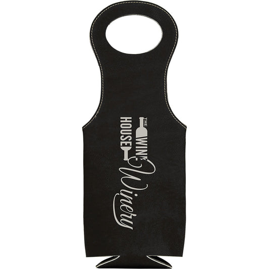 Personalized Laser Engraved Black/Silver  Leatherette Wine Bag