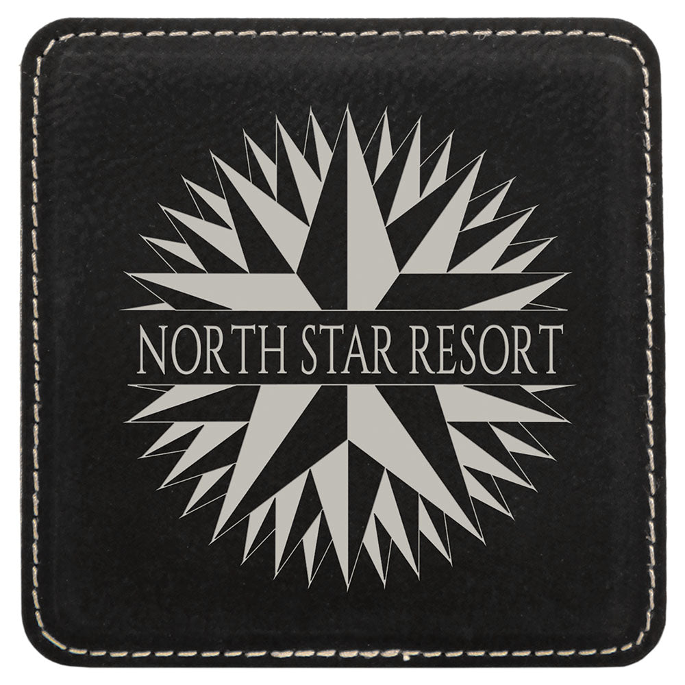 Personalized Laser Engraved 4" x 4" Square Black/Silver  Leatherette Coaster