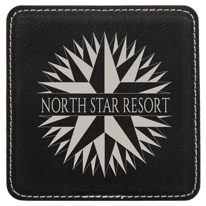 Personalized Laser Engraved 4" x 4" Square Black/Silver  Leatherette Coaster